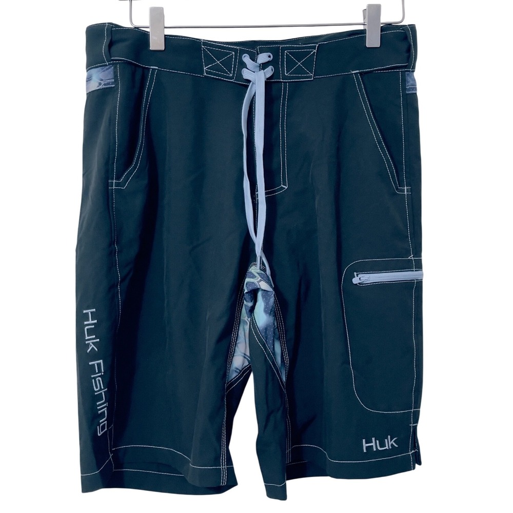 Huk Mens Performance‎ Fishing Board Shorts Small  Blue Swim Trunks Bach Surf